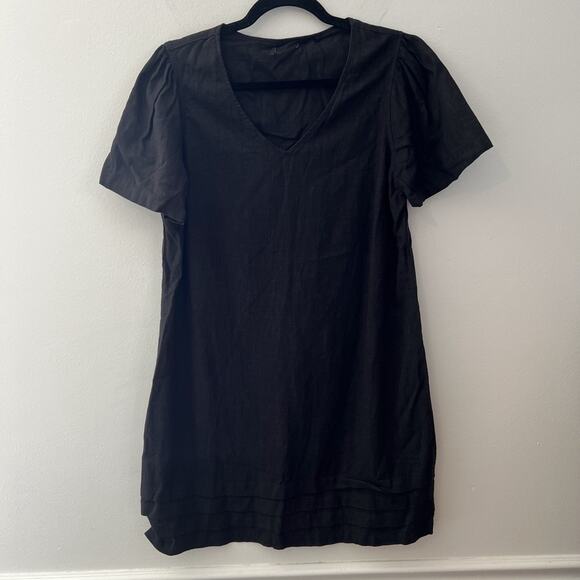 Nicole Miller Original Women's‎ Shift Dress Sz L Black Linen Blend Pleated Hem - Picture 1 of 8